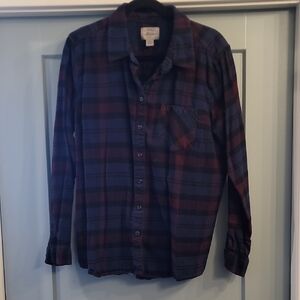 Bass Men's Casual Plaid Shirt - Navy and Burgundy